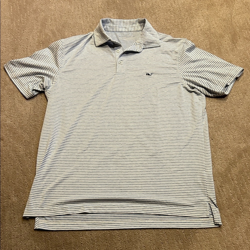 Vineyard Vines Men's Polo -light blue and White Stripes